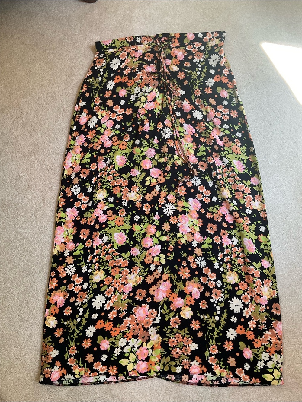 ASOS Black Midi Skirt with Pink & Green Floral Print